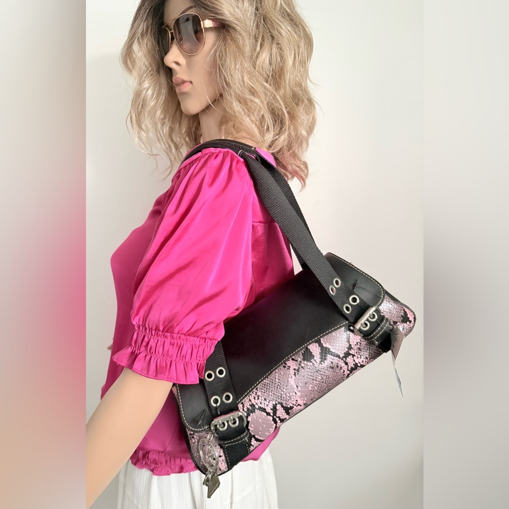 NWT Nine West Pink & black Snakeskin Purse Vintage Y2K spacious various pockets - Picture 2 of 15